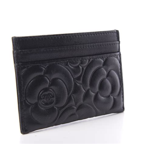 chanel camelia card holder|CHANEL Lambskin Camellia Embossed Card Holder Black.